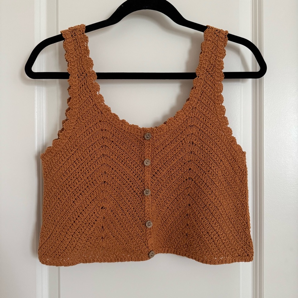 Crochet Button-Front Tank Top - Rust